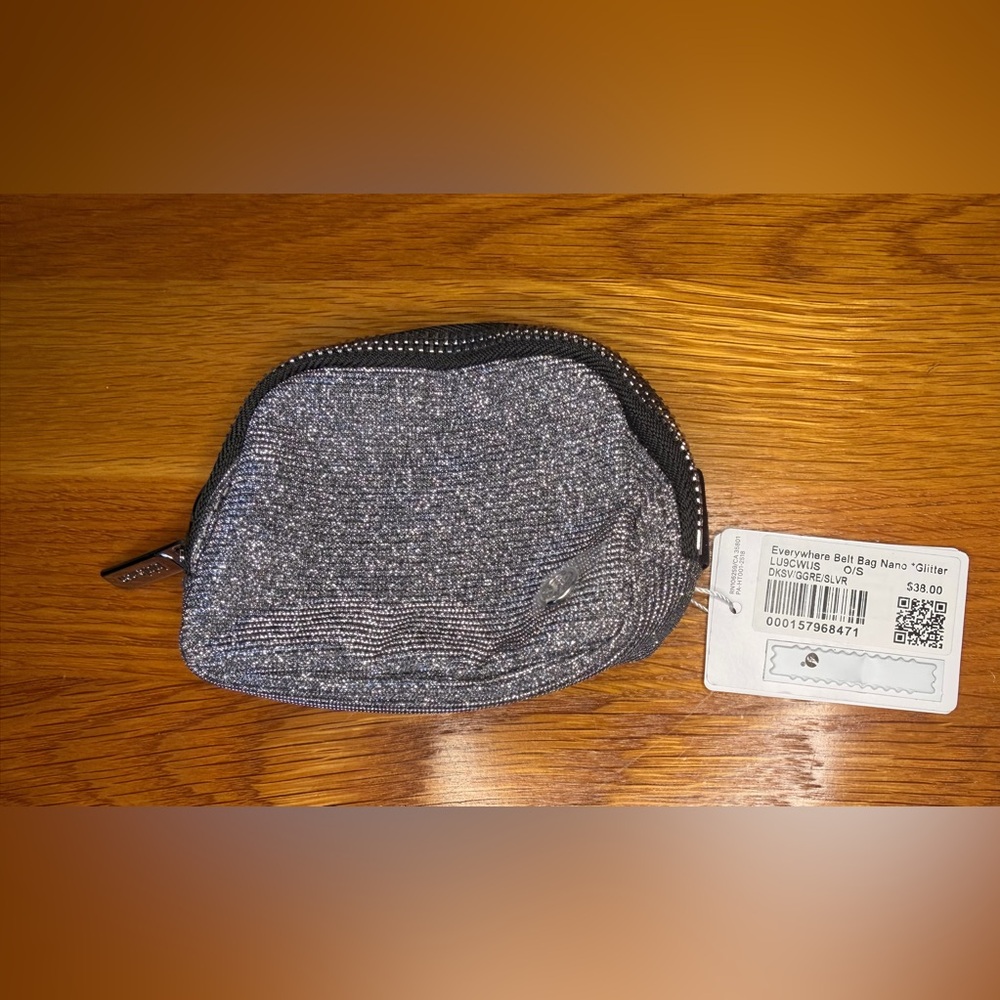 Lululemon Everywhere Belt Bag Nano Glitter Silver Mini Pouch Wristlet NWT